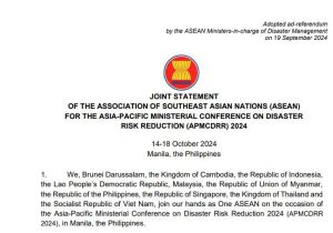 Joint Statement of The Association of Southeast Asian Nations (ASEAN) for The Asia-Pacific Ministerial Conference on Disaster Risk Reduction (APMCDRR) 2024