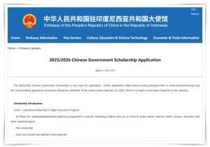 Chinese Embassy in Indonesia starts accepting for 2025/2026 Chinese Government Scholarship Application